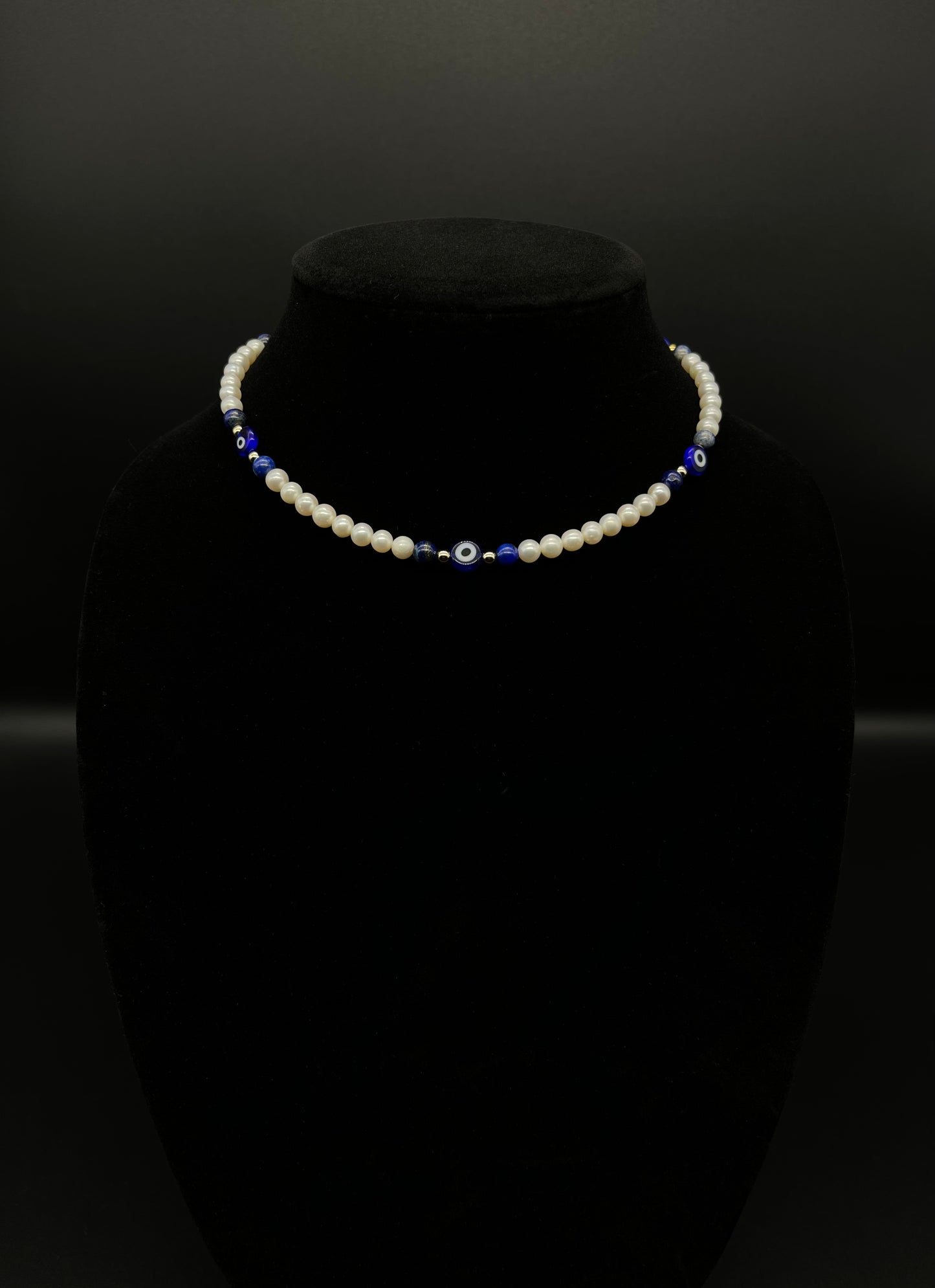 Blue Evil Eye Pearl Necklace