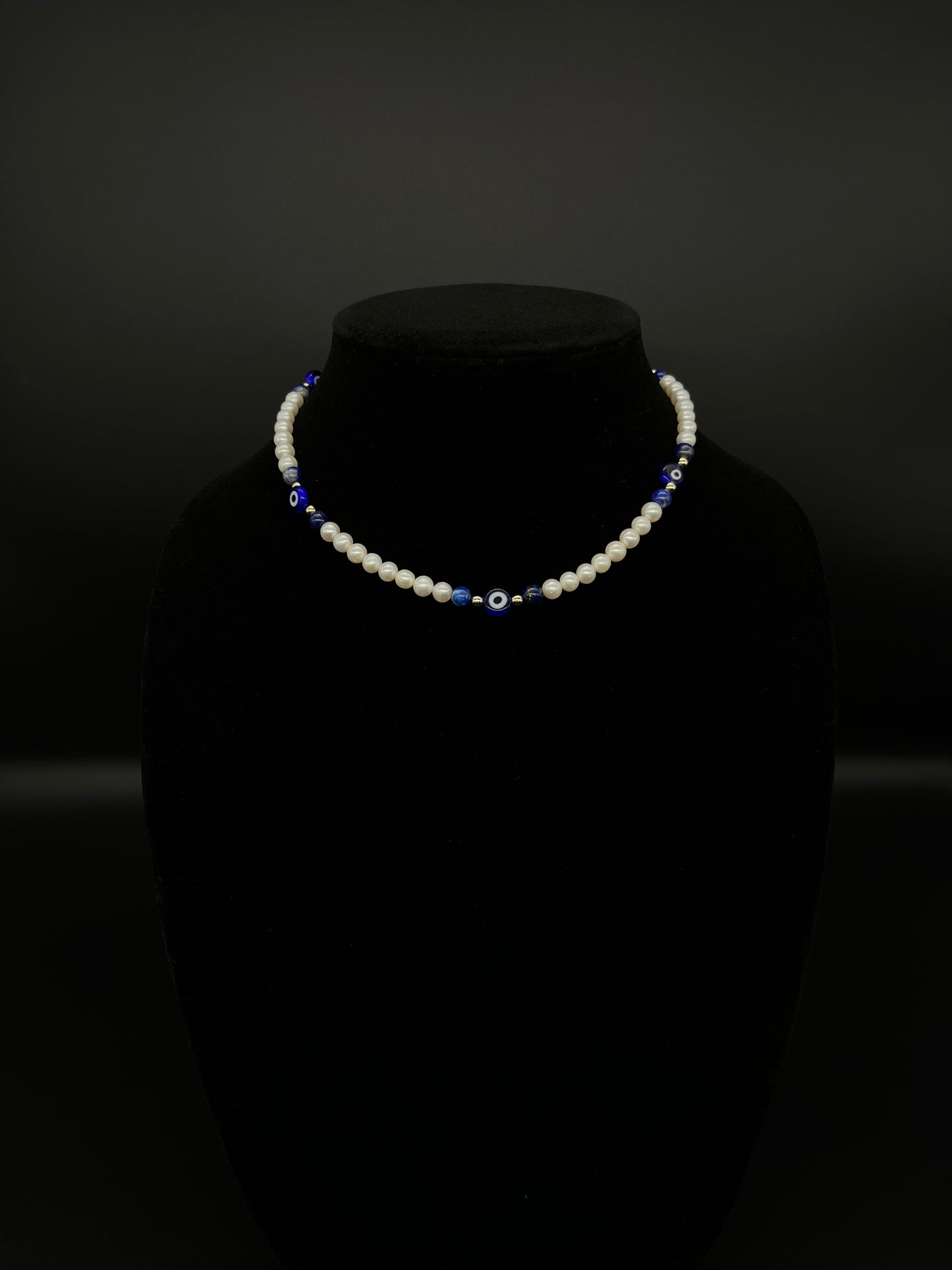 Blue Evil Eye Pearl Necklace