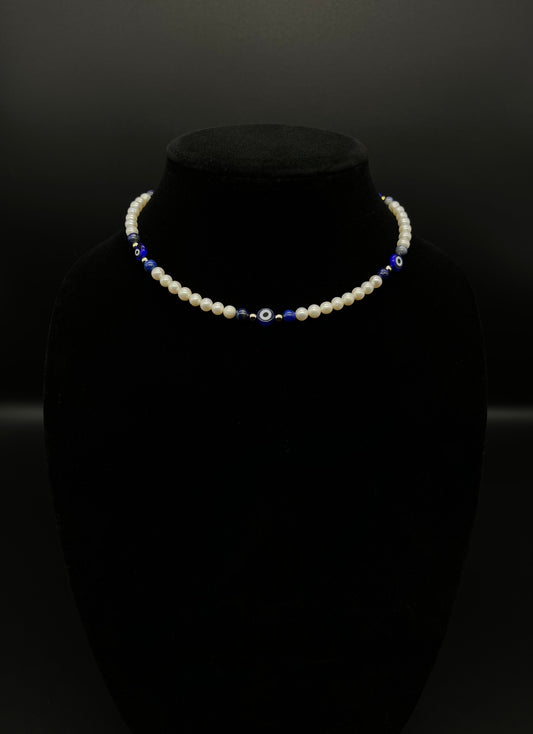 Blue Evil Eye Pearl Necklace